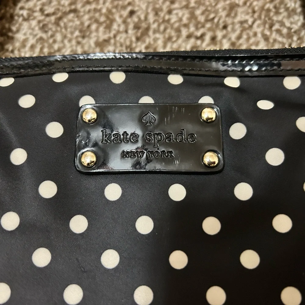 Kate Spade Calista Nylon Laptop Tote Bag, Leather Trim, Black Polka Dots
